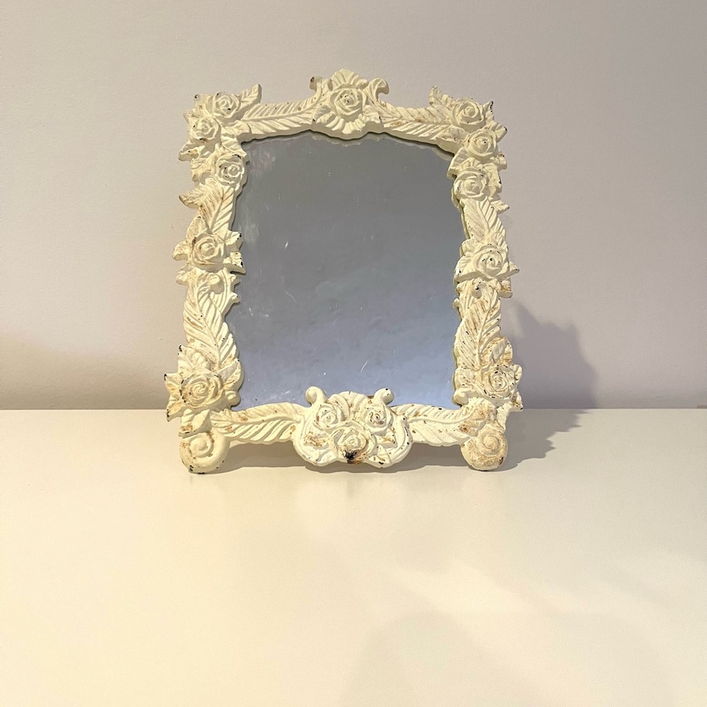 Vintage Floral White Cream Frame Mirror